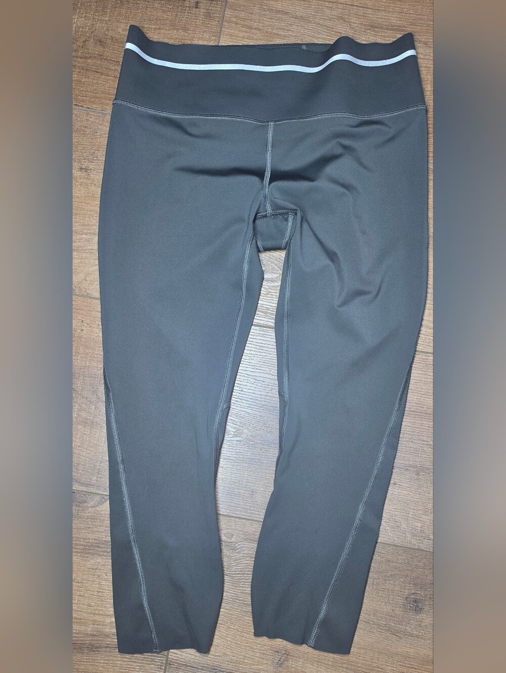 Athleta Black Cropped Performance Leggings with Silver Reflective Stripe